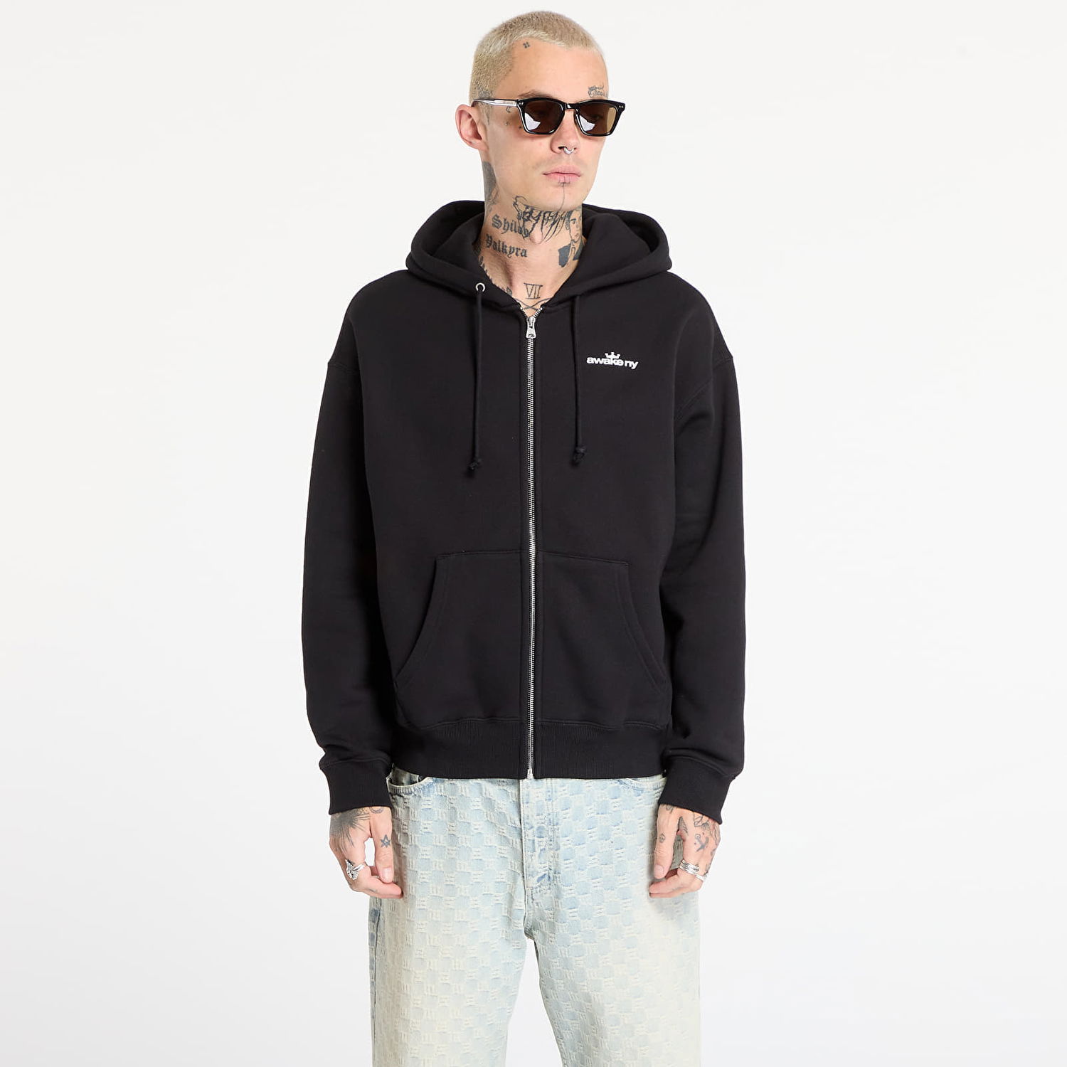 Mikina Awake NY Awake NY Crown Logo Full-Zip Hoodie L Čierna | AWK-FW25-HD003-BLK, 0