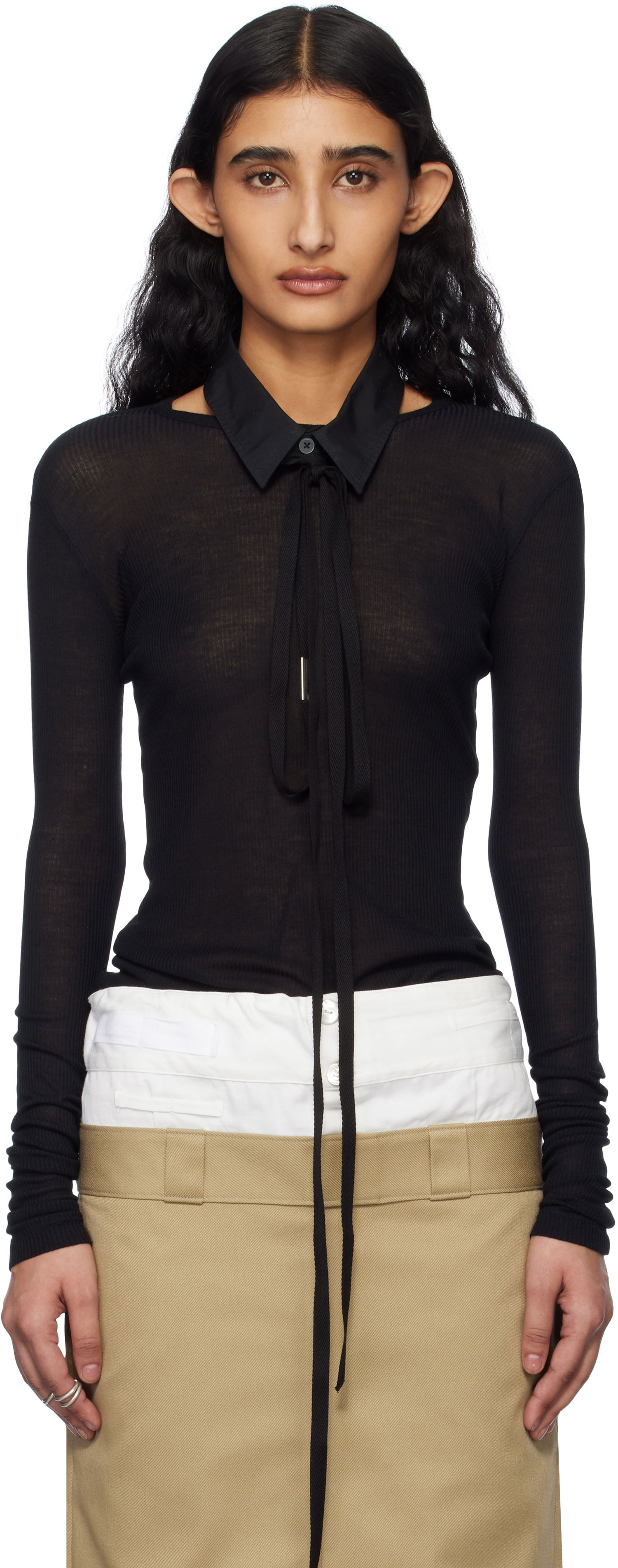 Sveter Ann Demeulemeester Ann Demeulemeester Fiene Long Sleeve T-Shirt Čierna | 2510-W-JTS12-FA570-099, 0
