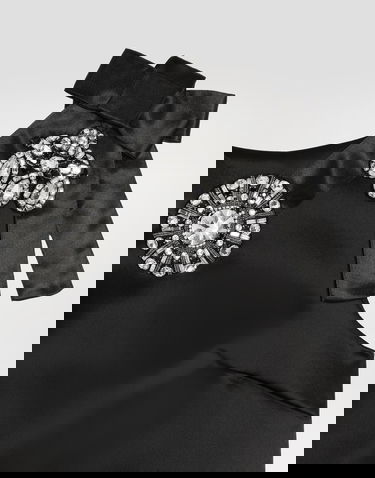 Šaty Dolce & Gabbana Stretch Satin Dress with Jewel Embellishments and Shoulder Bows Čierna | F60FOZFURADN0000, 2