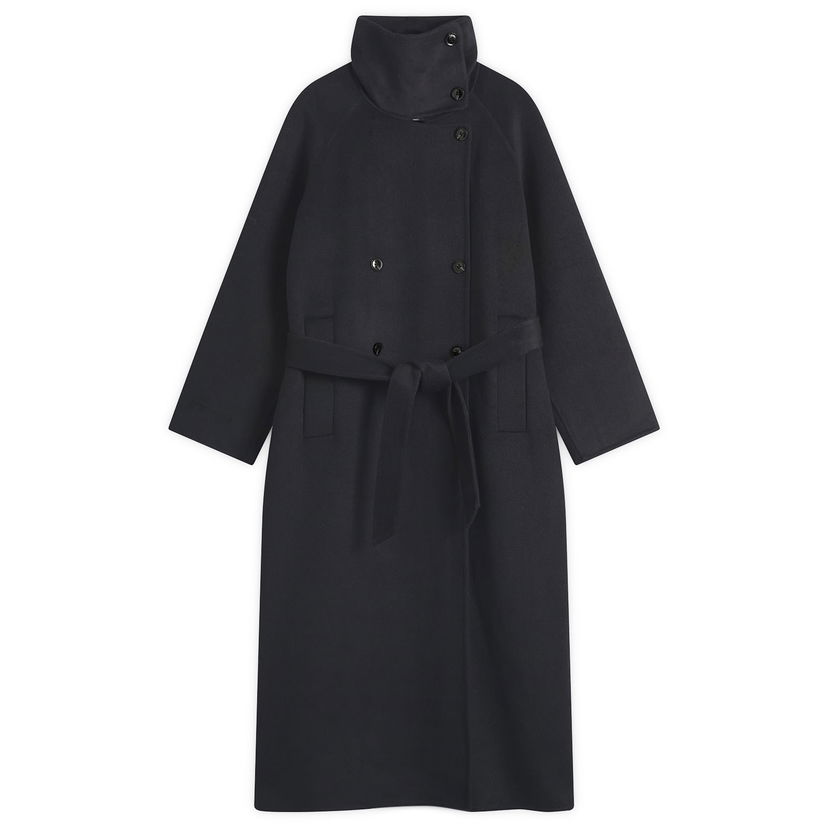 Kabáty Samsoe Samsoe Sahanne Double-Breasted Belted Long Coat with Stand Collar Čierna | F25300153-CLR000021