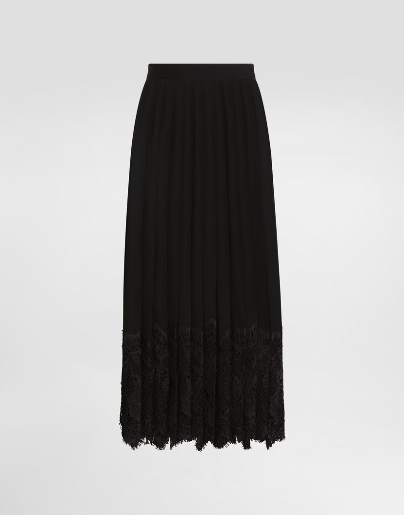Sukňa Dolce & Gabbana Dolce & Gabbana Pleated Chiffon Midi Skirt with Lace Trim Čierna | F4C6ATFUSNWN0000