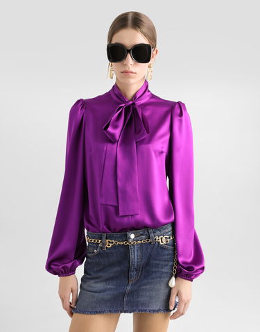 Košeľa Dolce & Gabbana Dolce & Gabbana Satin Pussy-Bow Blouse Fialová | F5Q44TFU1AUR0718, 3