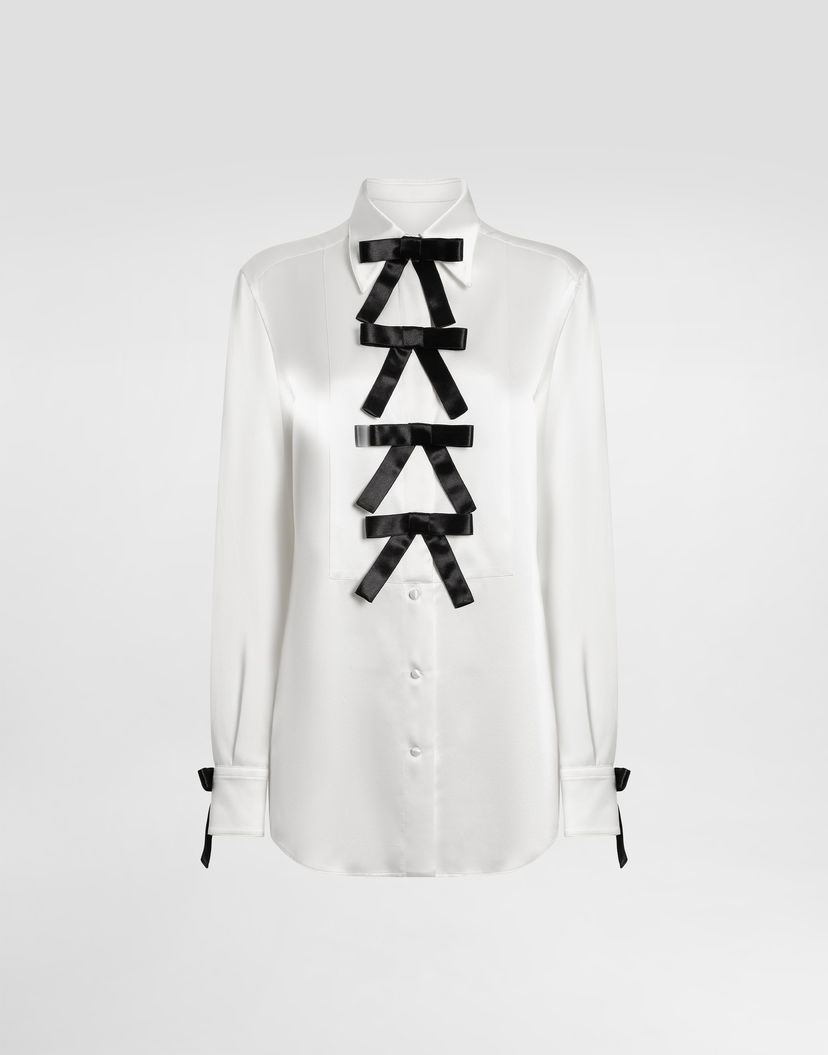 Košeľa Dolce & Gabbana Ribbon Bow Embellished Silk Shirt Biela | F5S82TFU1AUW0800