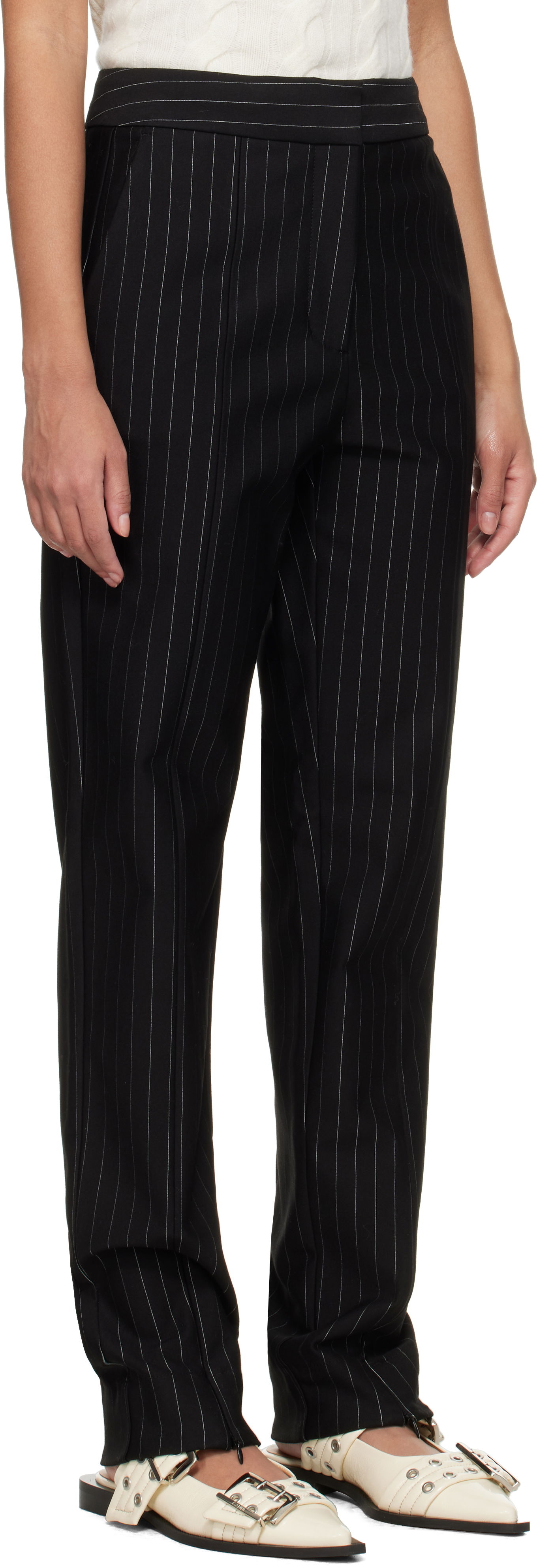 GANNI Mid Waist Pinstripe Trousers