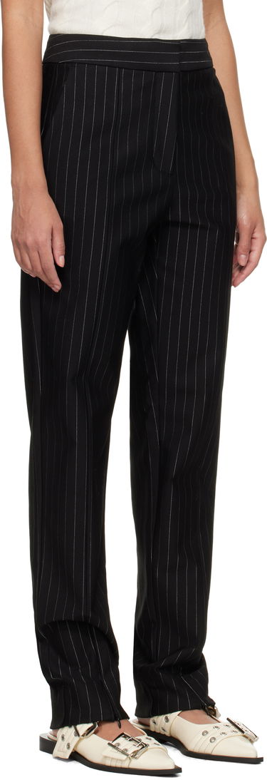 Nohavice GANNI GANNI Mid Waist Pinstripe Trousers Čierna | T4100, 1