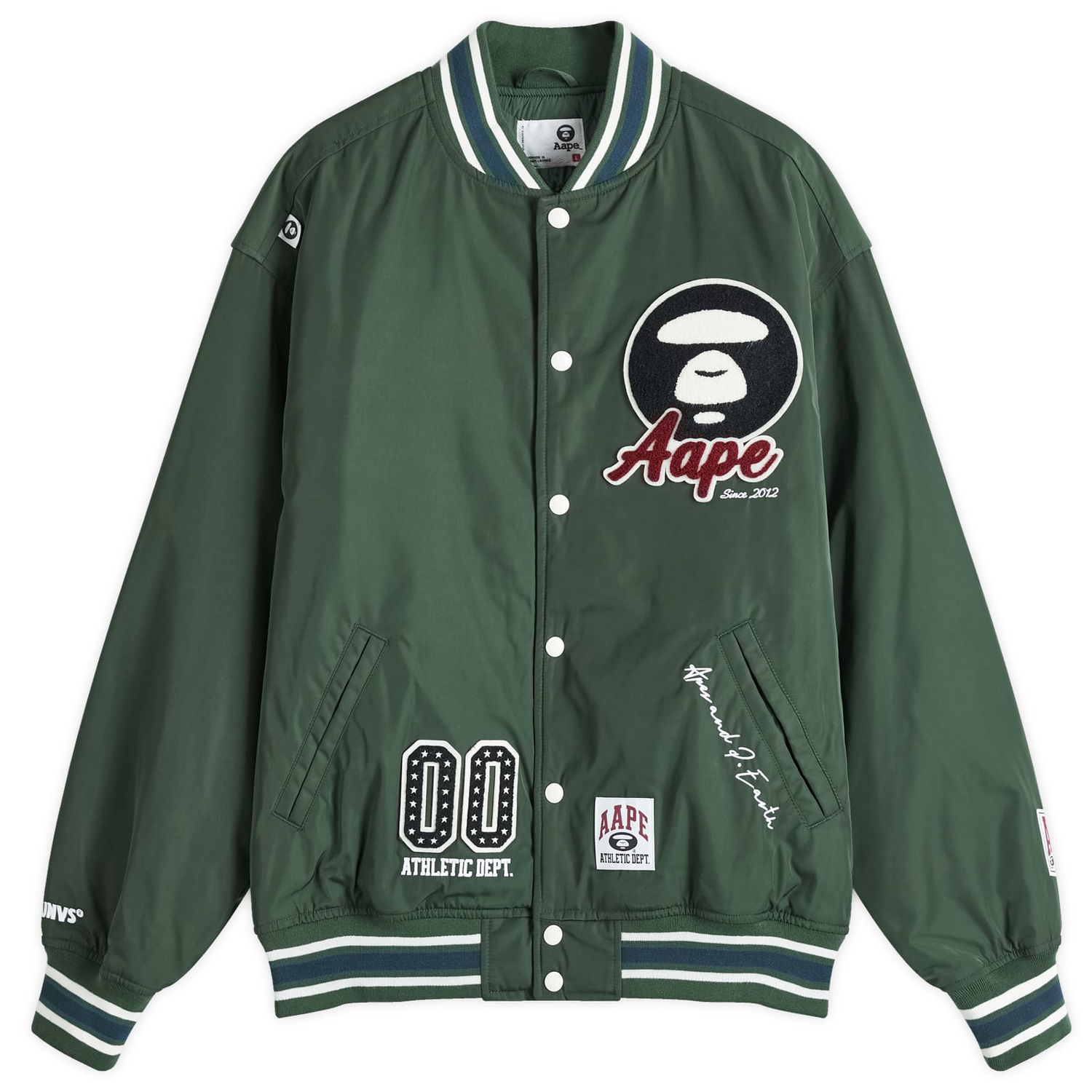 Bomber bunda AAPE by A Bathing Ape AAPE Ice Hockey Varsity Jacket Zelené | AAPJKM7676XXNGRD, 0