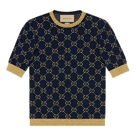 Sveter Gucci Gucci GG Cotton Silk Short Sleeve Top Modrá | 526759-X9W83-4921