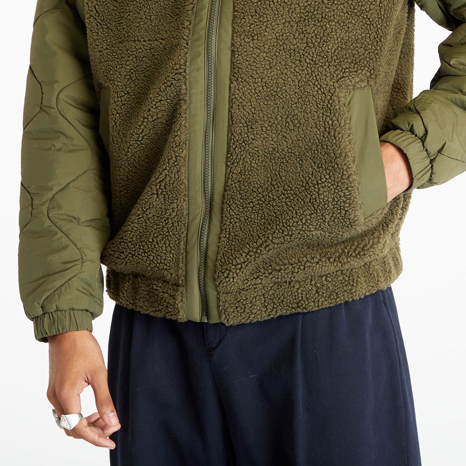 Bunda Tommy Hilfiger Mix Media Sherpa Drab Zelené | DM0DM17236 MR1, 1