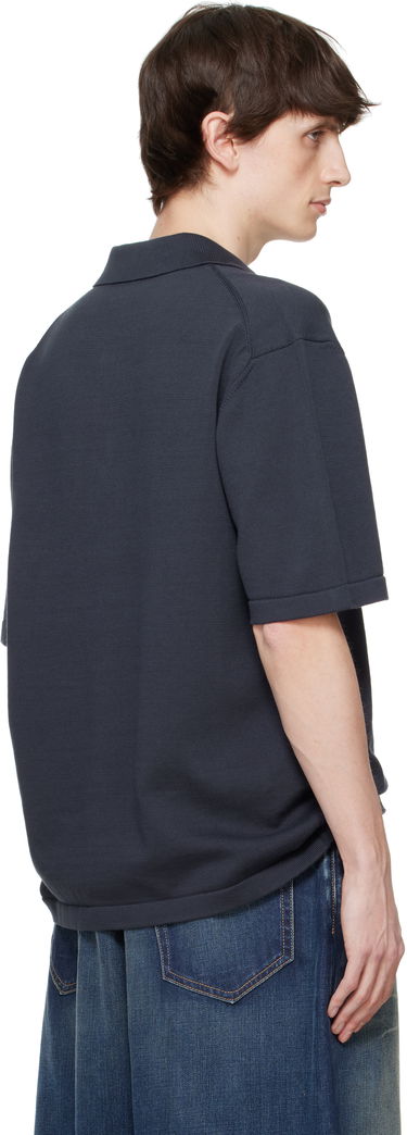 Polo tričko MAISON KITSUNÉ Maison Kitsuné Fox Head Embroidered Knitted Polo Navy | OM00205KT1135, 2