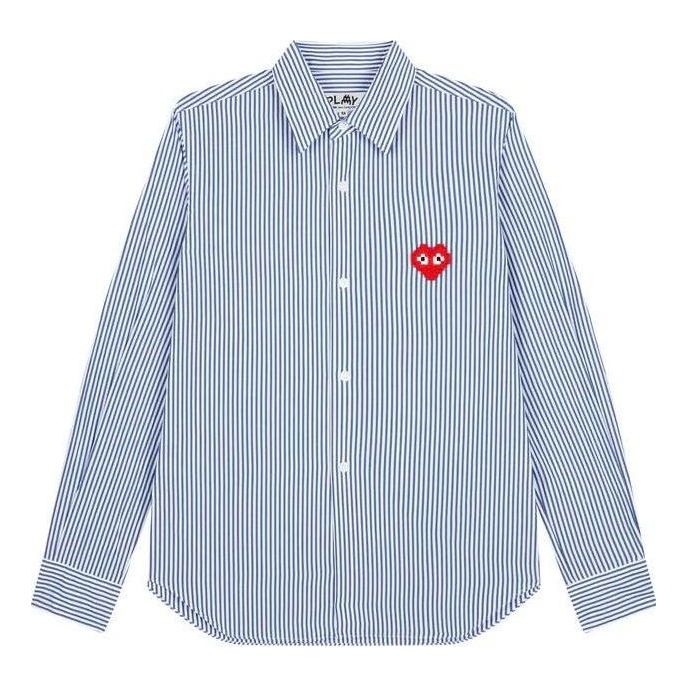 Košeľa Comme des Garçons PLAY Striped Shirt With Red Emblem Modrá | AZ-B024-051-1