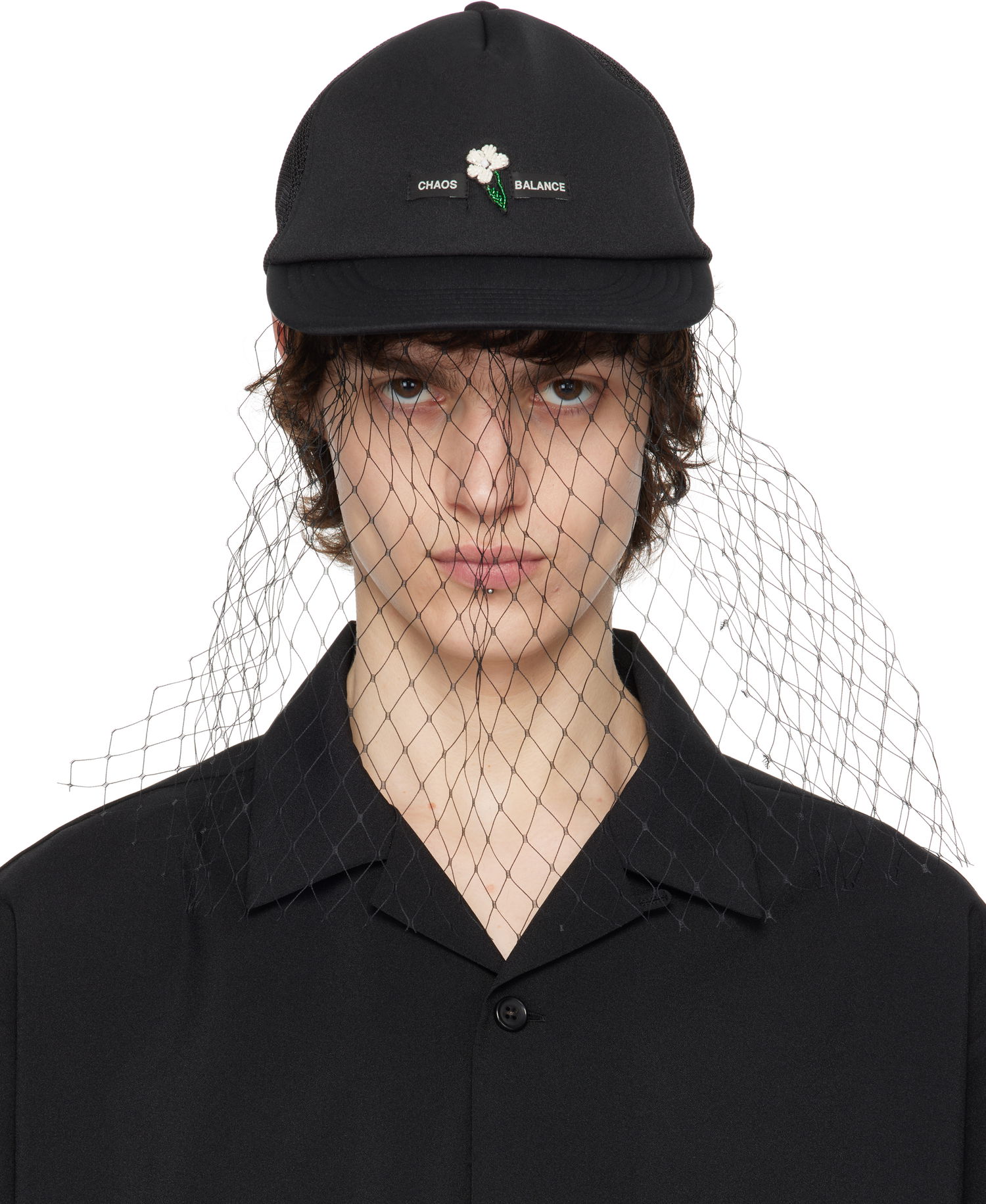 Šiltovka UNDERCOVER UNDERCOVER Beaded Appliqué Baseball Cap with Veil Čierna | UC1E4H04, 0