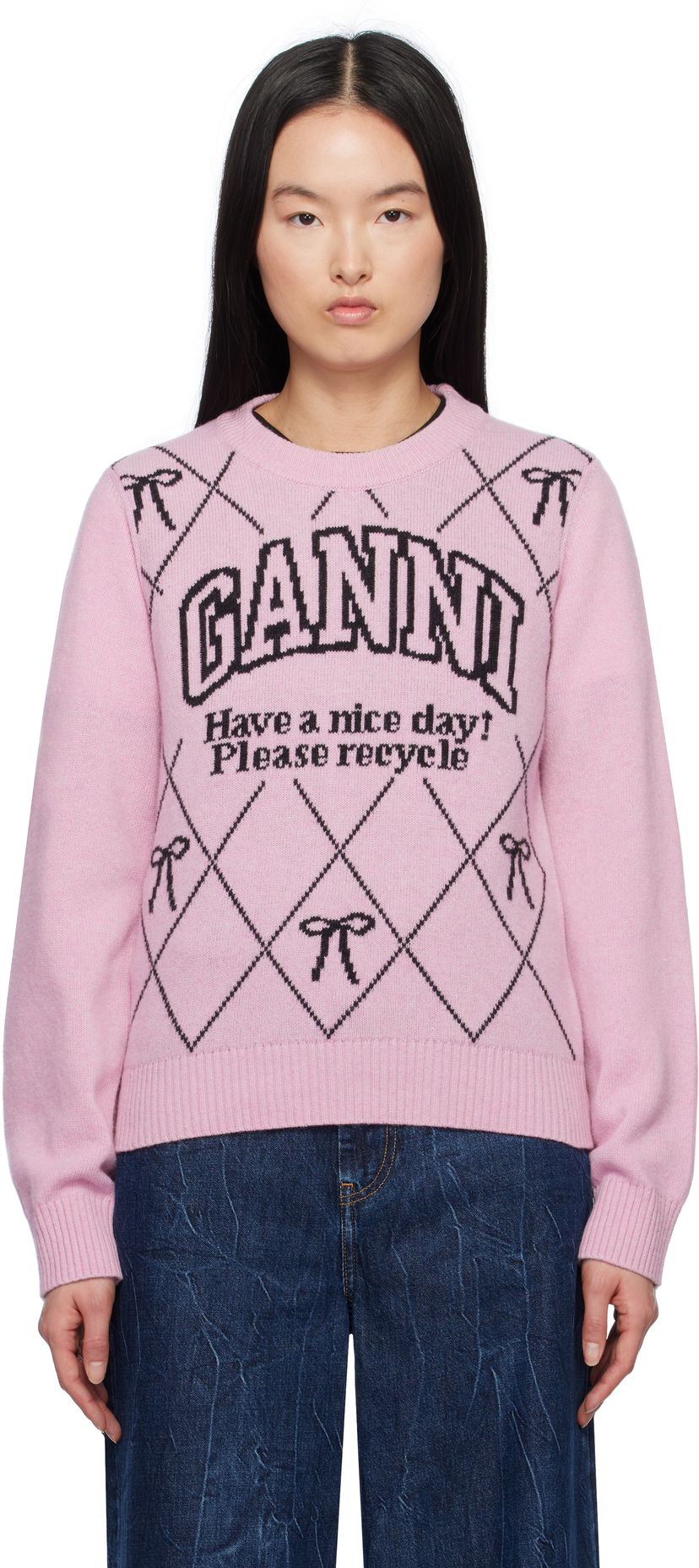 Sveter GANNI GANNI Graphic Bow Knit Sweater Ružová | K2423