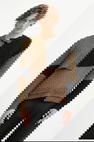 Sveter Andersson Bell Andersson Bell Patchwork Asymmetric Crewneck Sweater Hnedá | atb1330m, 0