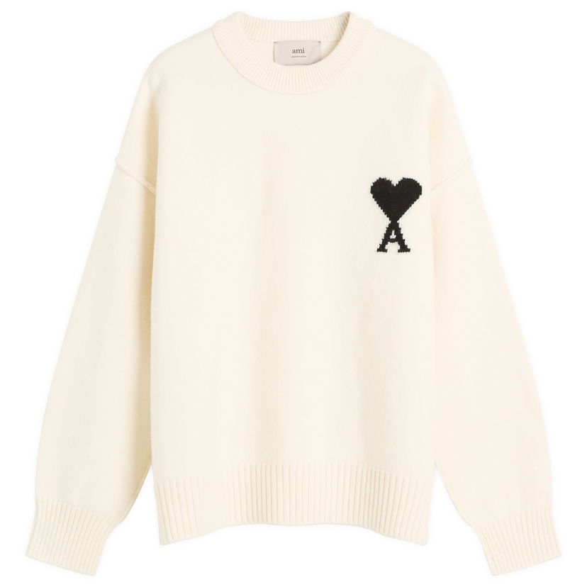 Sveter AMI Men's Felted Merino Wool ADC Crew Neck Jumper, Size Large Biela | H25UKS838-018-151H25