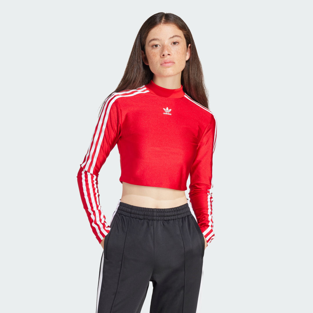Crop Top adidas Originals 3-Stripes Cropped Long Sleeve Tee Červená | IR8132, 1