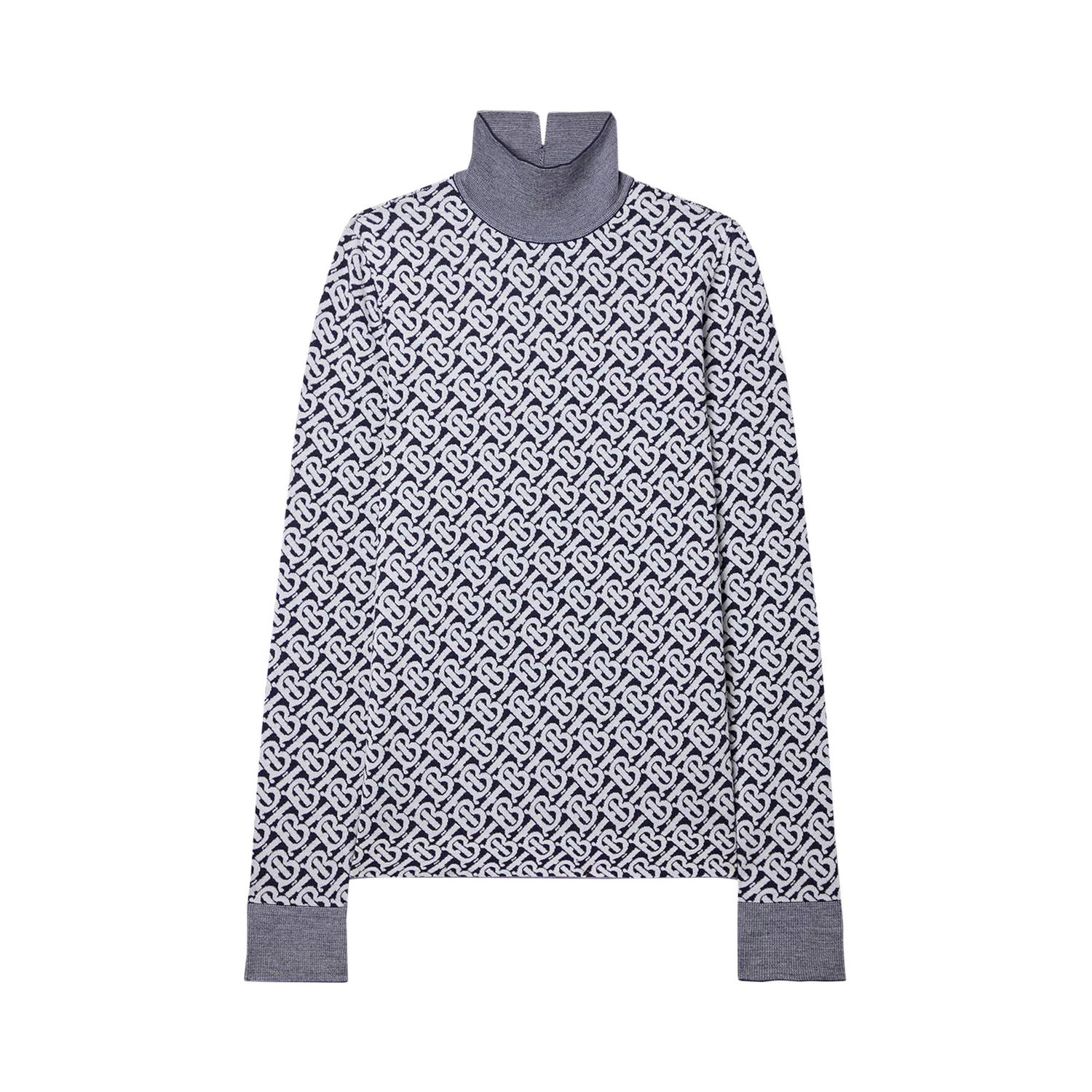 Sveter Burberry Monogram Wool Jacquard Turtleneck Sweater Modrá | 8058403, 1