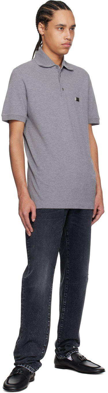 Polo tričko Dolce & Gabbana Dolce&Gabbana Cotton Polo with Metal Tag Šedá | G8SN1TFU7EN, 3