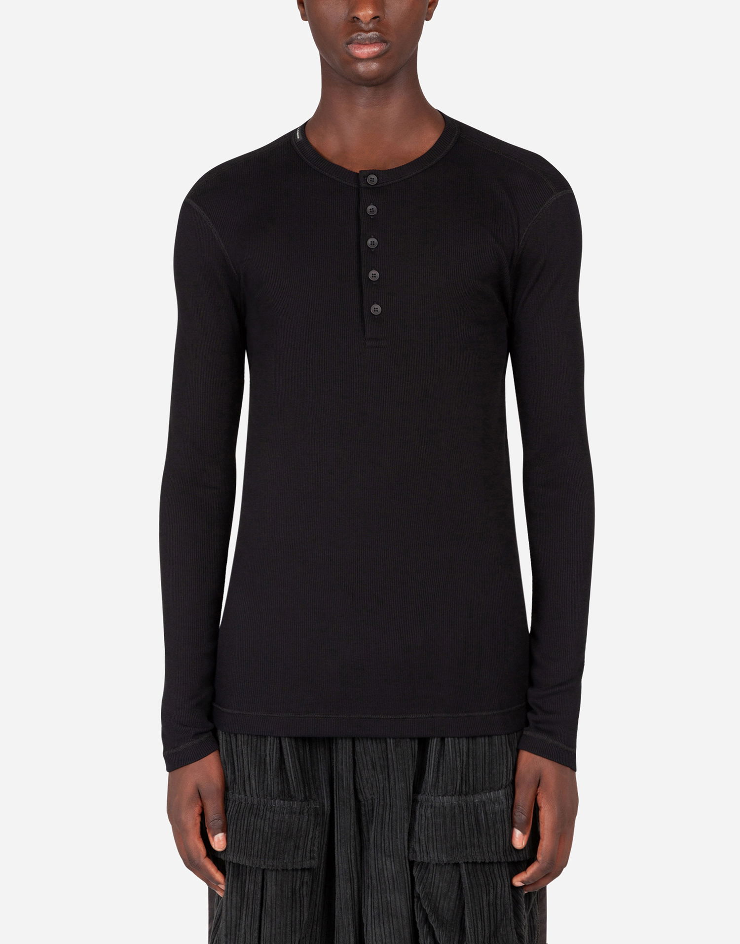 Tričko Dolce & Gabbana Dolce & Gabbana Men's Fine-Rib Cotton Granddad T-Shirt Čierna | G8LA8TFU7AVN0000, 1
