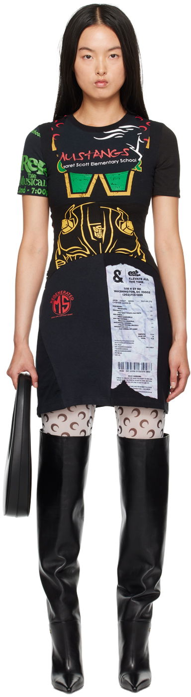 Šaty Marine Serre Black Upcycled Graphic T-Shirts Minidress Čierna | WDR230A, 0