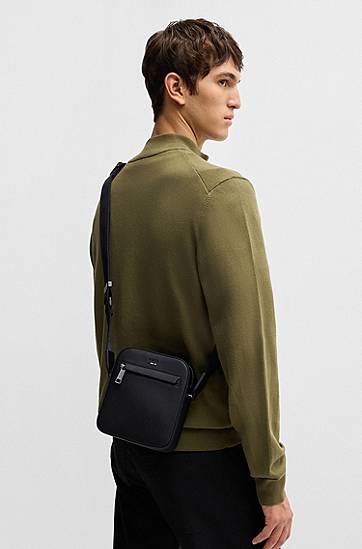 Taška cez rameno BOSS Grained Faux-Leather Reporter Bag Čierna | 50536475, 1