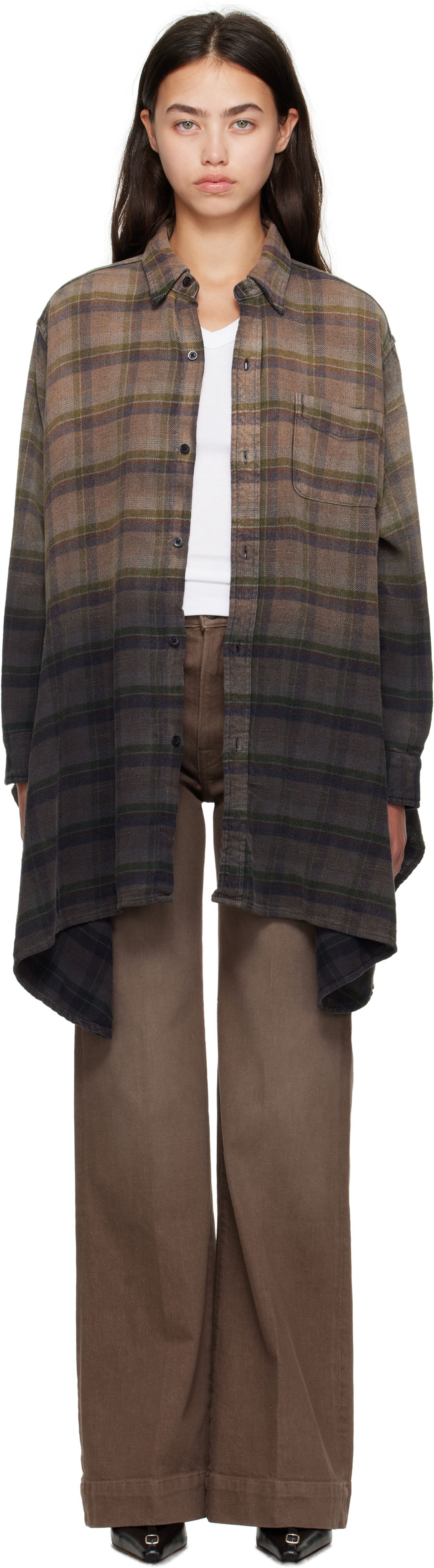 Košeľa R13 R13 Draped Plaid Shirt Hnedá | R13WR416-R552B, 0