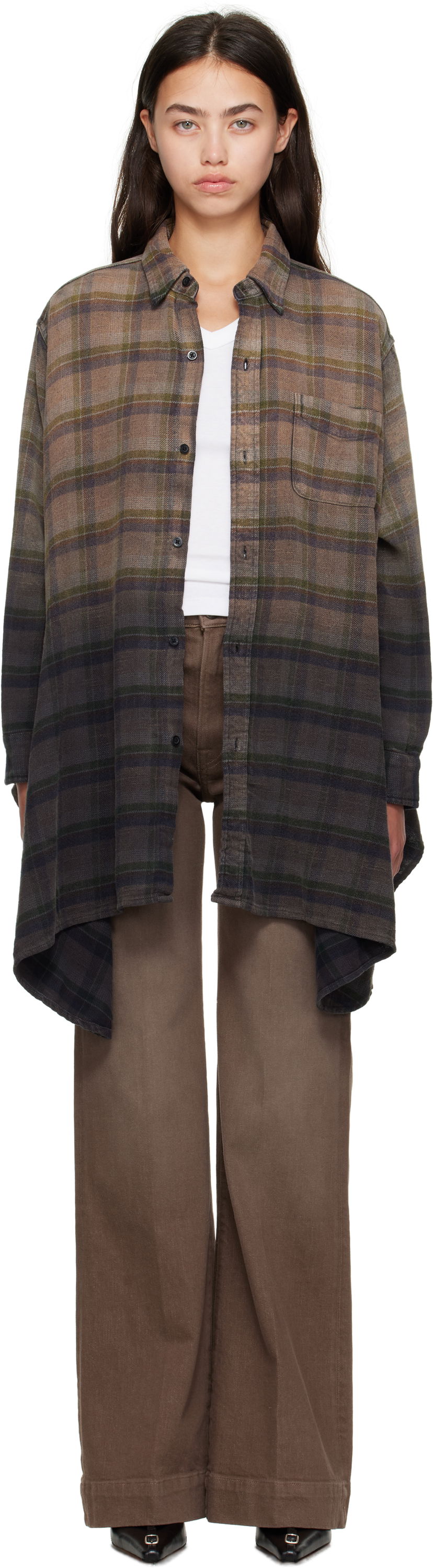 Košeľa R13 R13 Draped Plaid Shirt Hnedá | R13WR416-R552B