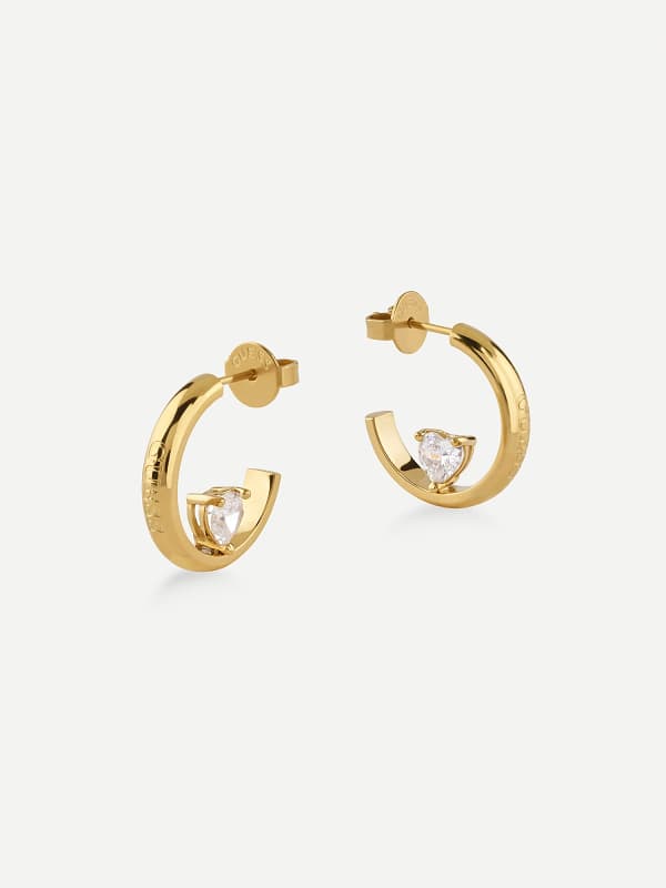 Náušnice GUESS Gold-Tone Heart Earrings with Crystal Accents Metalická | JUBE04659JW