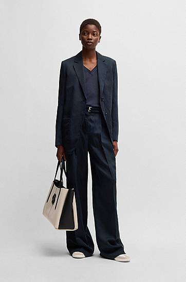 Nohavice BOSS Relaxed Fit Wide Leg Trousers Navy | 50538045, 1
