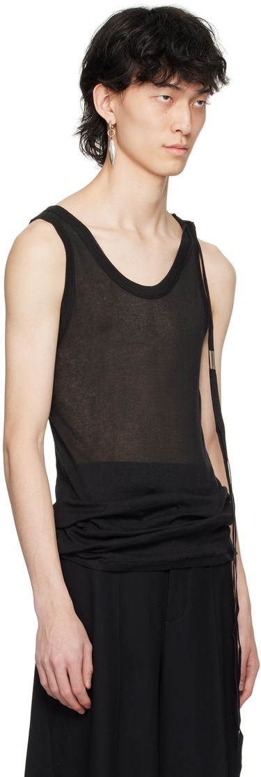 Tielko Ann Demeulemeester Sheer Tie Detail Tank Top Čierna | 2401-M-JTO20-FA434-099, 1