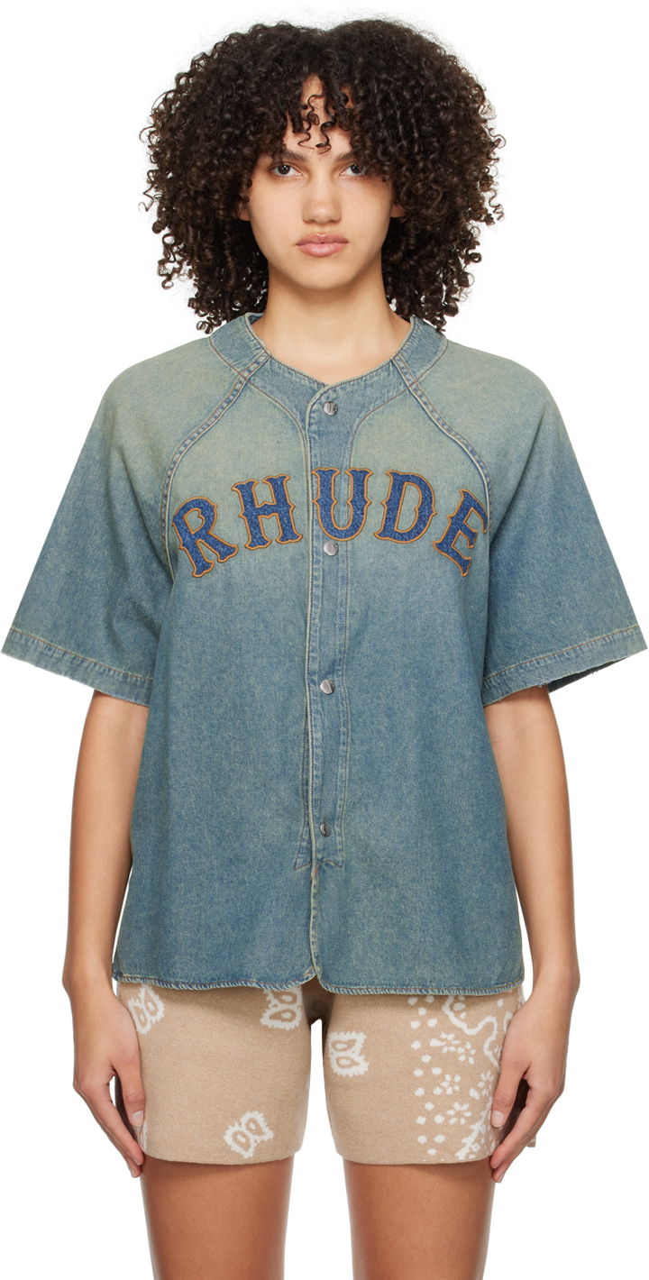 Košeľa Rhude Faded Denim Shirt Modrá | RHPS24SR02012305