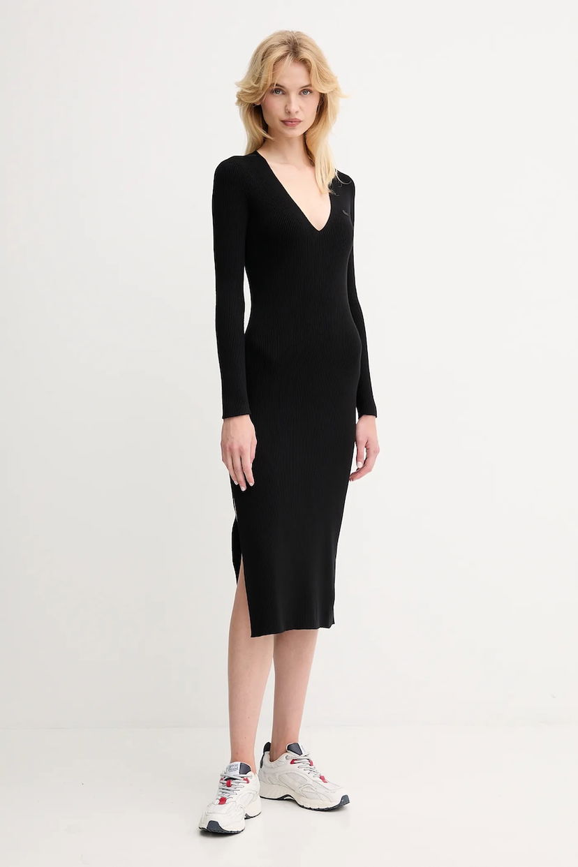 Šaty Lacoste Lacoste Fitted Maxi Dress Čierna | EF4175