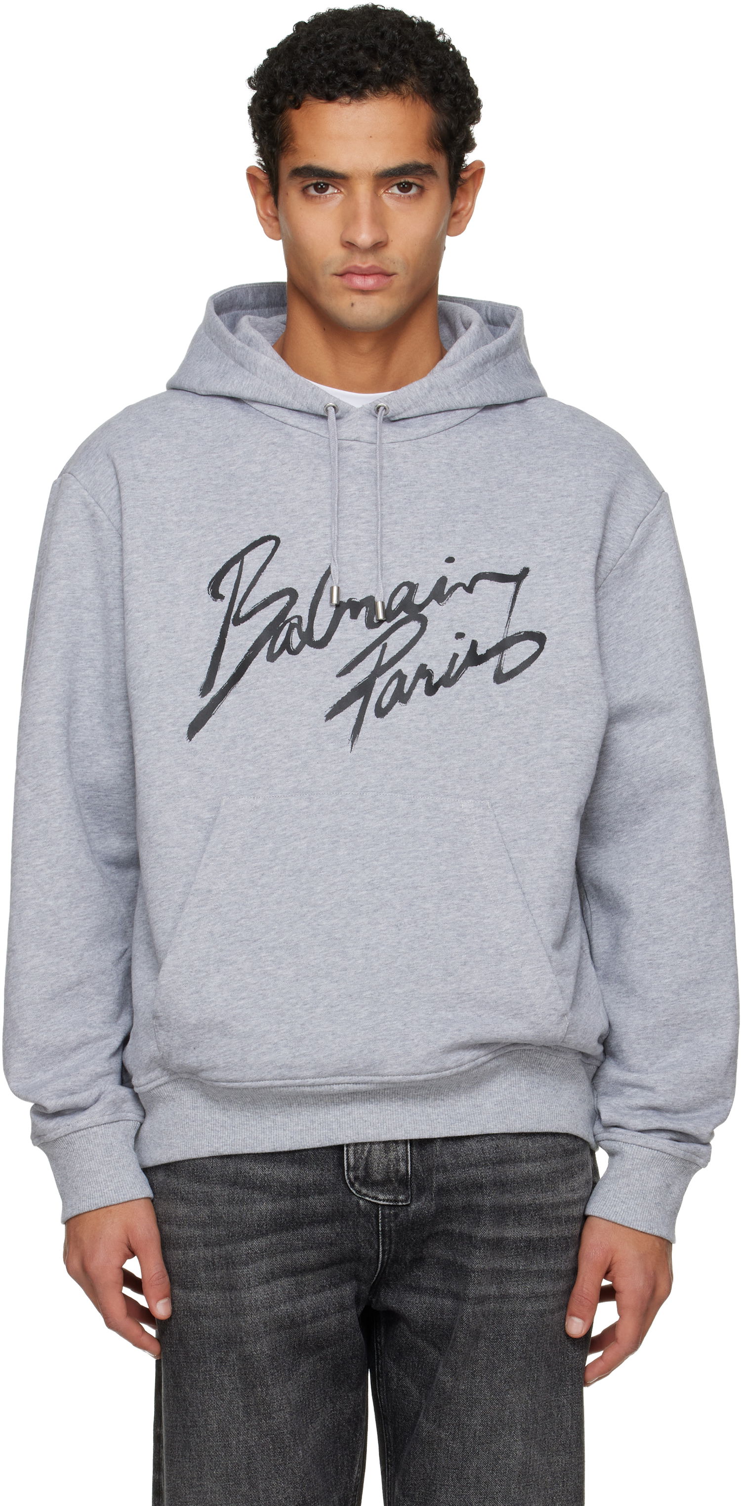 Mikina Balmain Balmain Paris Script Logo Hoodie Šedá | FH2JR090BD30, 0