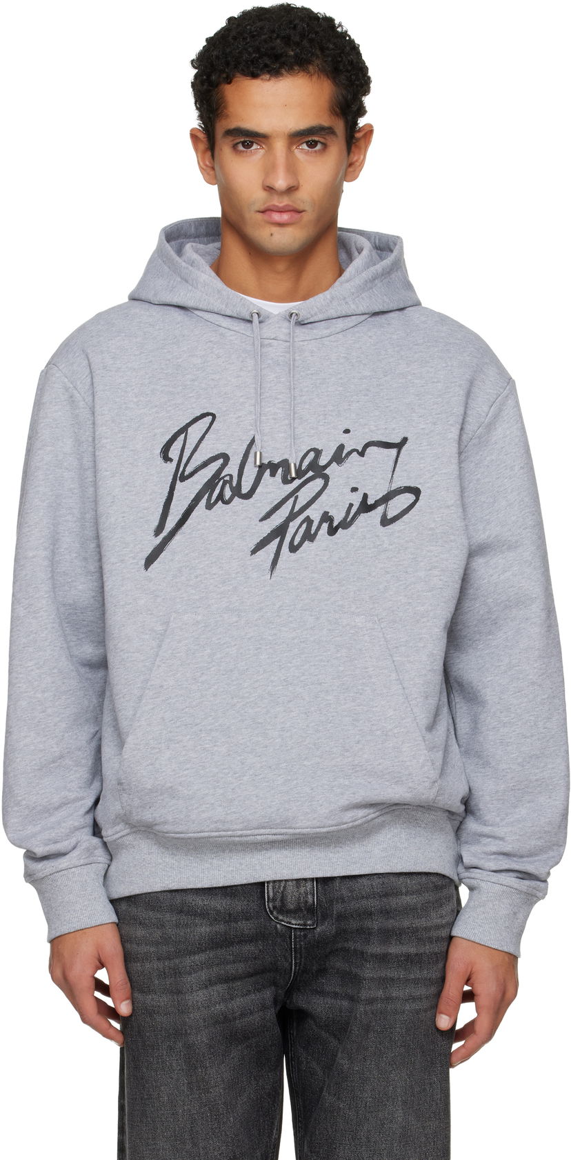 Mikina Balmain Balmain Paris Script Logo Hoodie Šedá | FH2JR090BD30