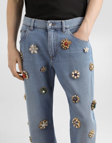 Džínsy Dolce & Gabbana Dolce & Gabbana Classic Cotton Jeans with Bejeweled Details Modrá | GP02XZG8MG1S9001, 3