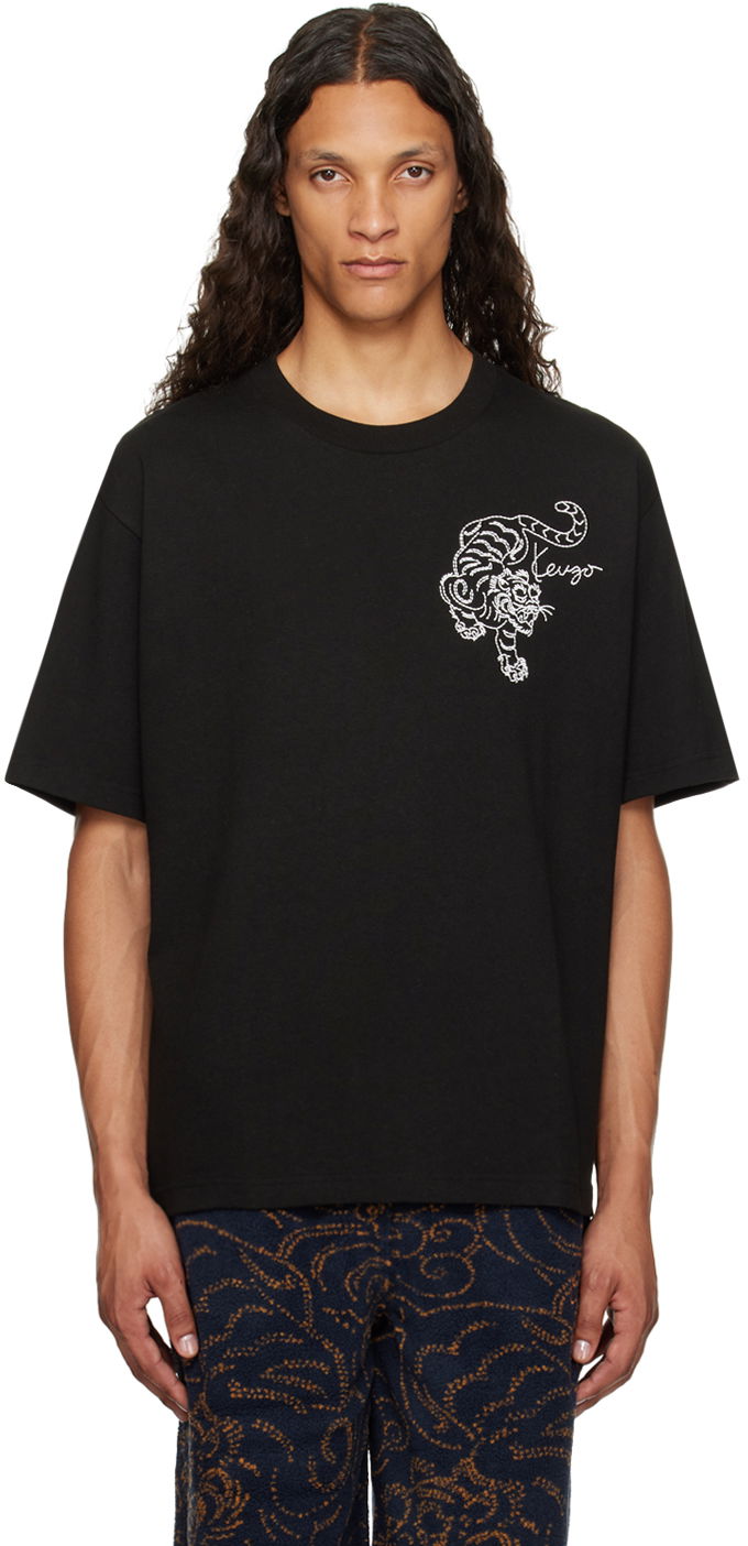 Black Paris Star Tiger Oversized T-Shirt