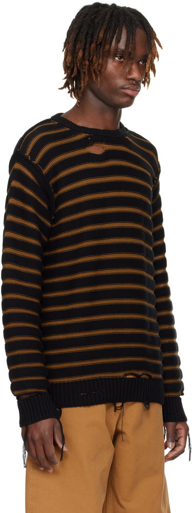 Sveter Maison Margiela MM6 Maison Margiela Striped Distressed Cotton Knit Sweater Čierna | SH0HL0022 M13080, 1