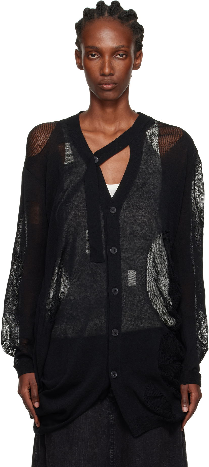 Sveter Yohji Yamamoto YOHJI YAMAMOTO Plain Stitch & Pattern Draped Cardigan Čierna | FP-K12-982