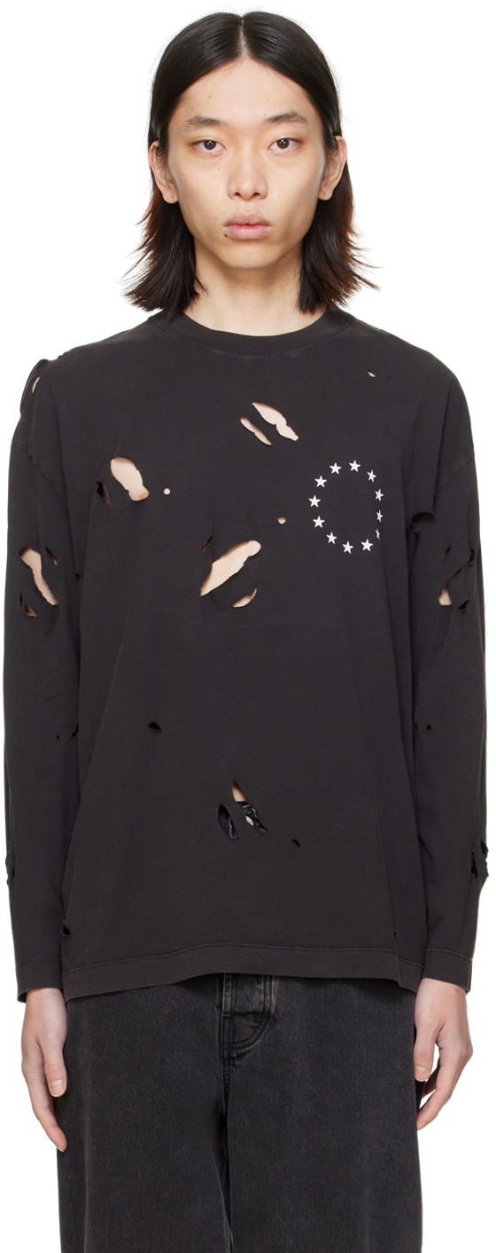Tričko Études Études Spirit Europa Destroyed Long Sleeve T-Shirt Čierna | E24MM180A00895