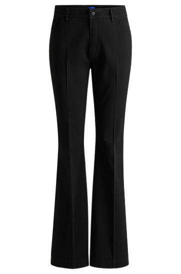 Nohavice BOSS Stretch Cotton Flared-Leg Trousers Čierna | 50538278