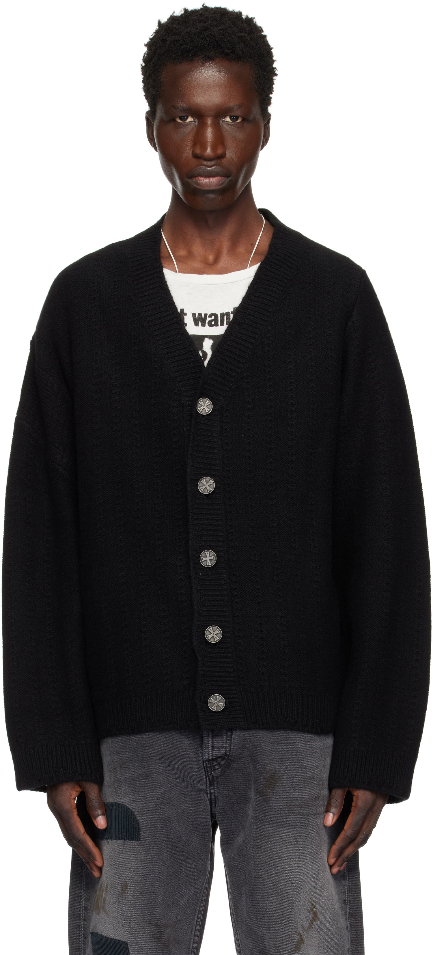 Sveter Enfants Riches Déprimés Asymmetrical Cable Knit Cardigan Čierna | 080-228, 0