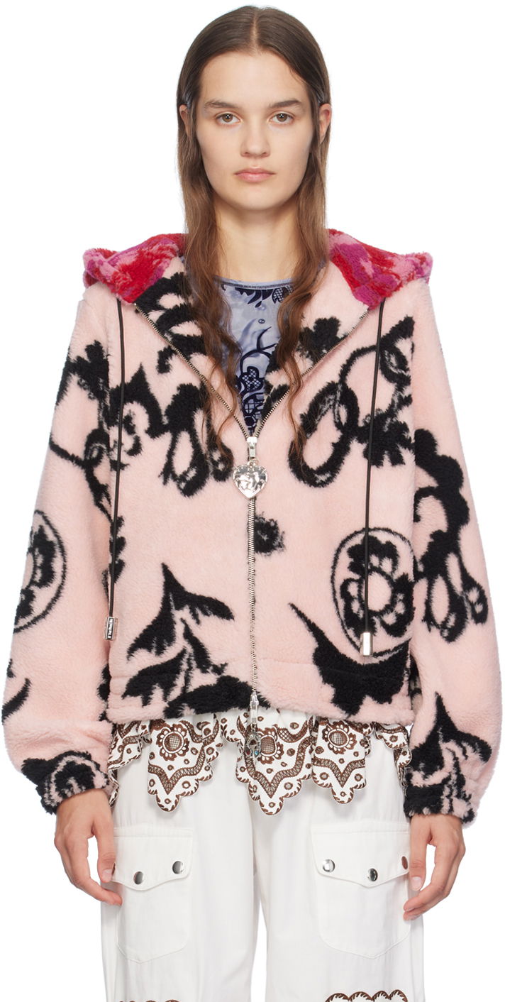 Mikina Chopova Lowena Jacquard-Graphic Fleece Zip-Up Hoodie Ružová | 5223, 0