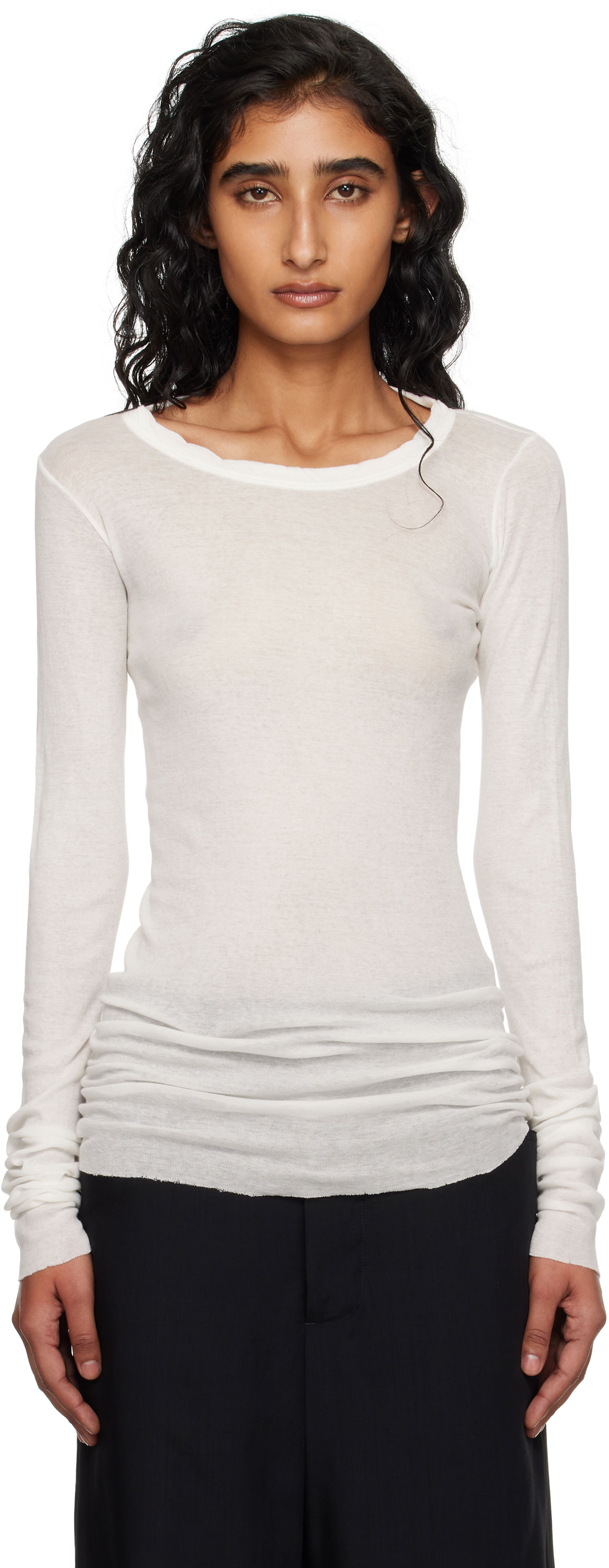 Tričko Rick Owens Rick Owens Concordians Mini Rib Long Sleeve T-Shirt Biela | RP02E4202 MR, 0