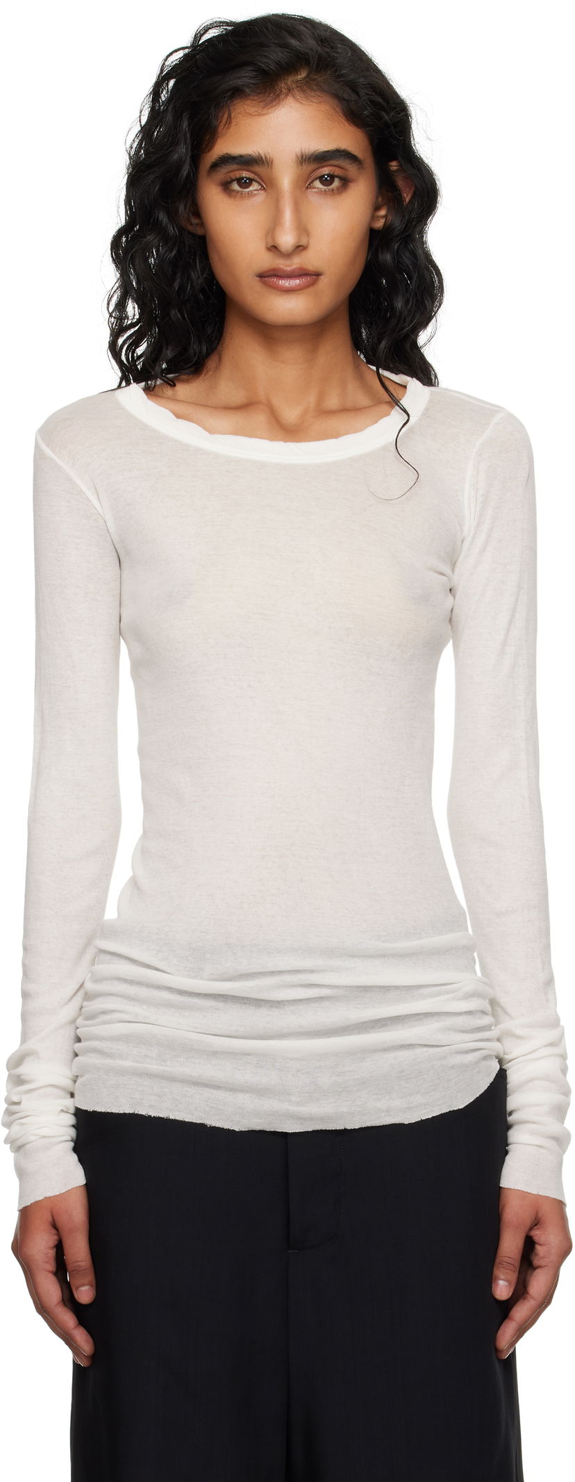 Tričko Rick Owens Rick Owens Concordians Mini Rib Long Sleeve T-Shirt Biela | RP02E4202 MR