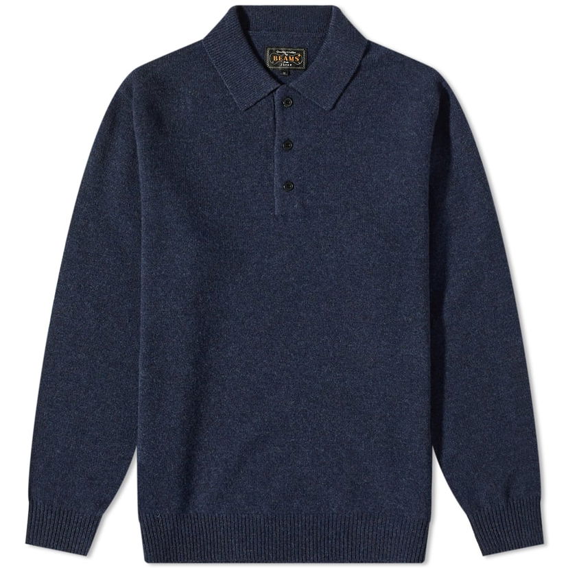 Sveter BEAMS Plus Knit Polo Shirt, Size Large Navy | 3812-0004-103-79