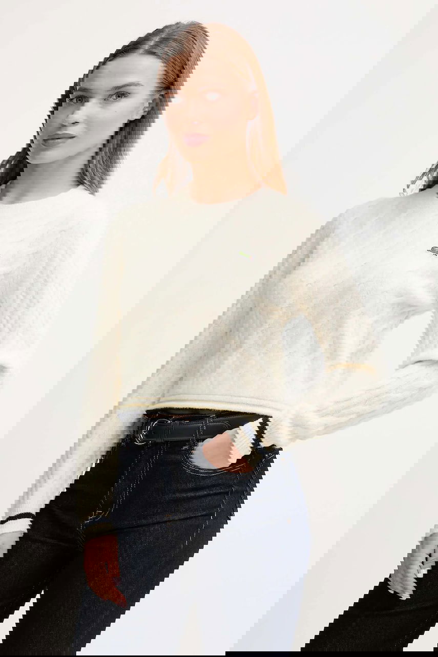 Sveter Lacoste Wool Blend Cable Knit Cropped Sweater Biela | AF4159, 0