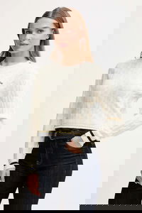 Wool Blend Cable Knit Cropped Sweater