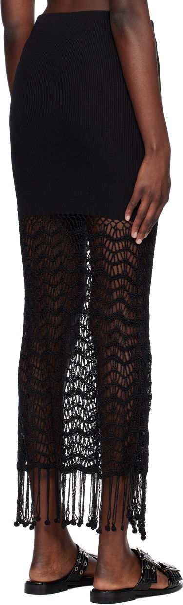 Sukňa GANNI GANNI Crochet Maxi Skirt with Fringe Čierna | K2435, 2