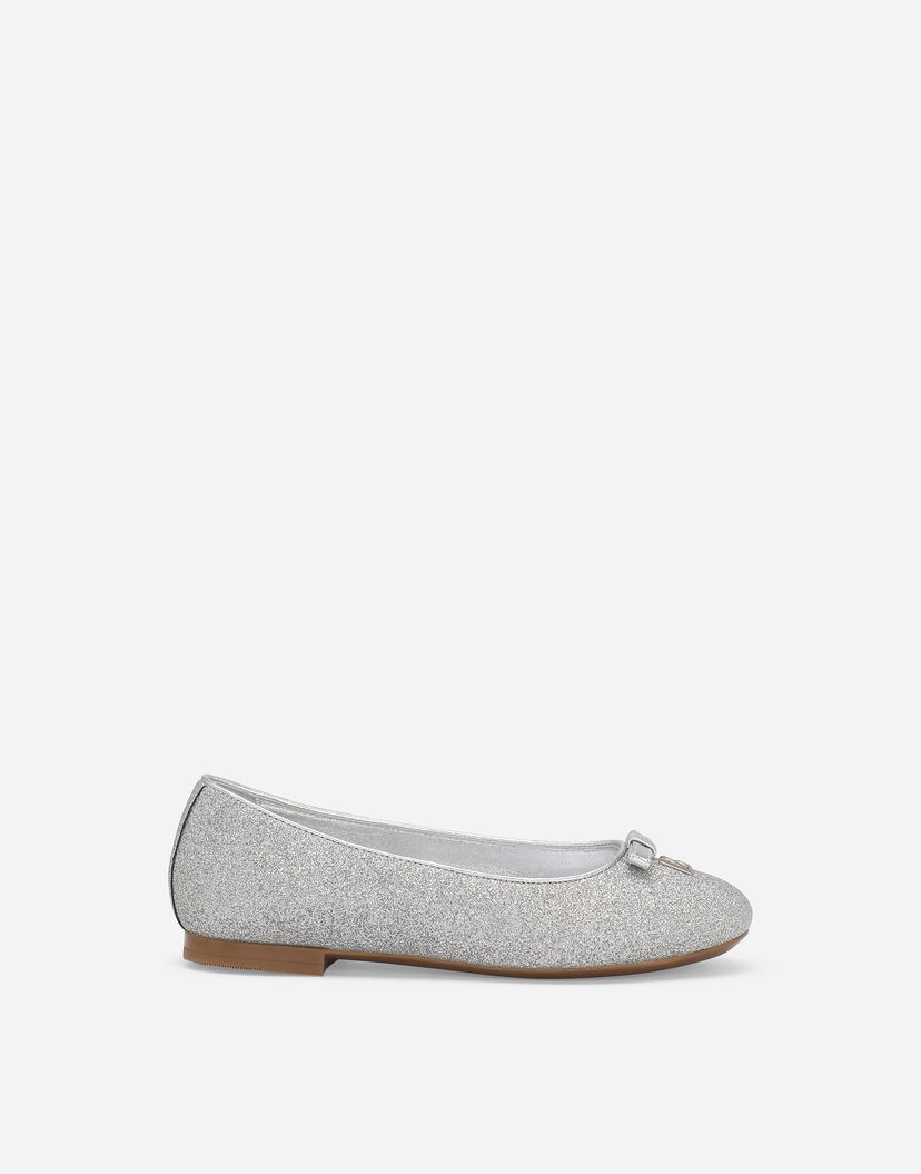 Tenisky a topánky Dolce & Gabbana Glittery Fabric Ballet Flats With Bow And Dg Logo Metalická | D11300AA74580998