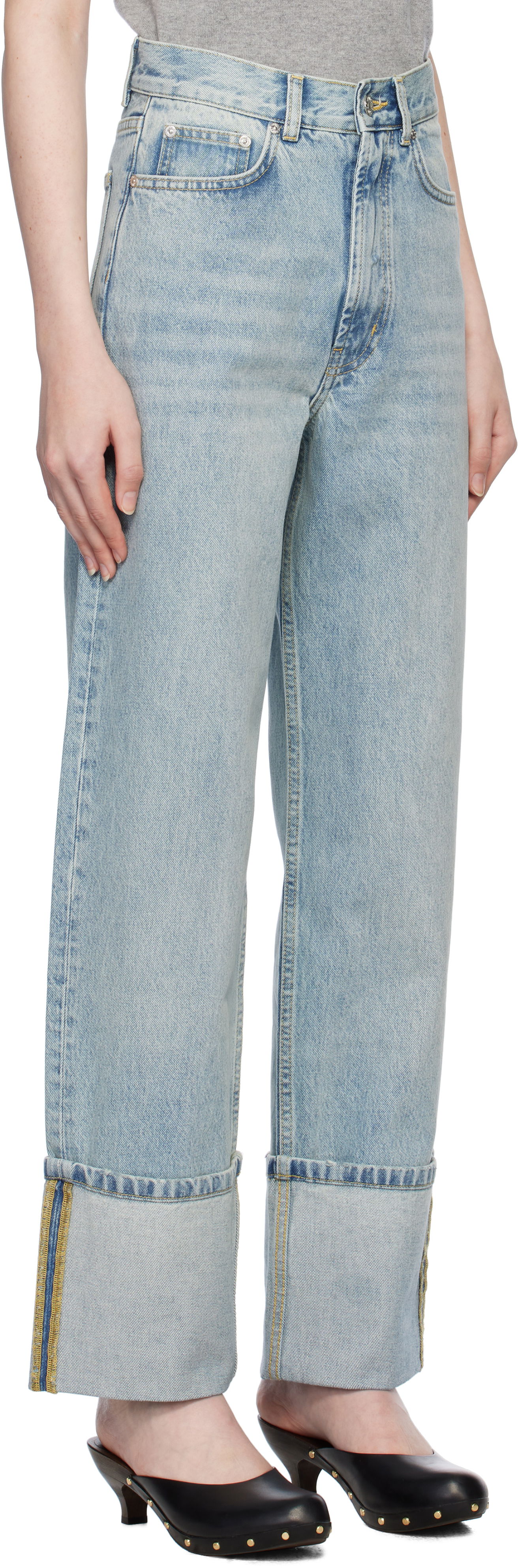 Džínsy Moschino Moschino Wide Leg Cuffed Jeans Modrá | 251K10313, 1