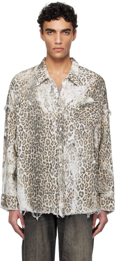 Košeľa R13 R13 Shredded Leopard Print Drop Neck Shirt Béžová | R13MR075-R469B, 0